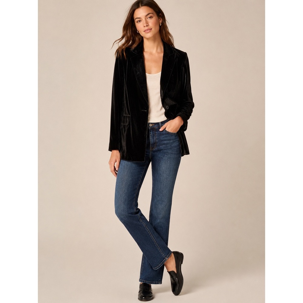 Old Navy Womens Velvet Single Button Blazer Jacket S Black NWT Chic Tailored
